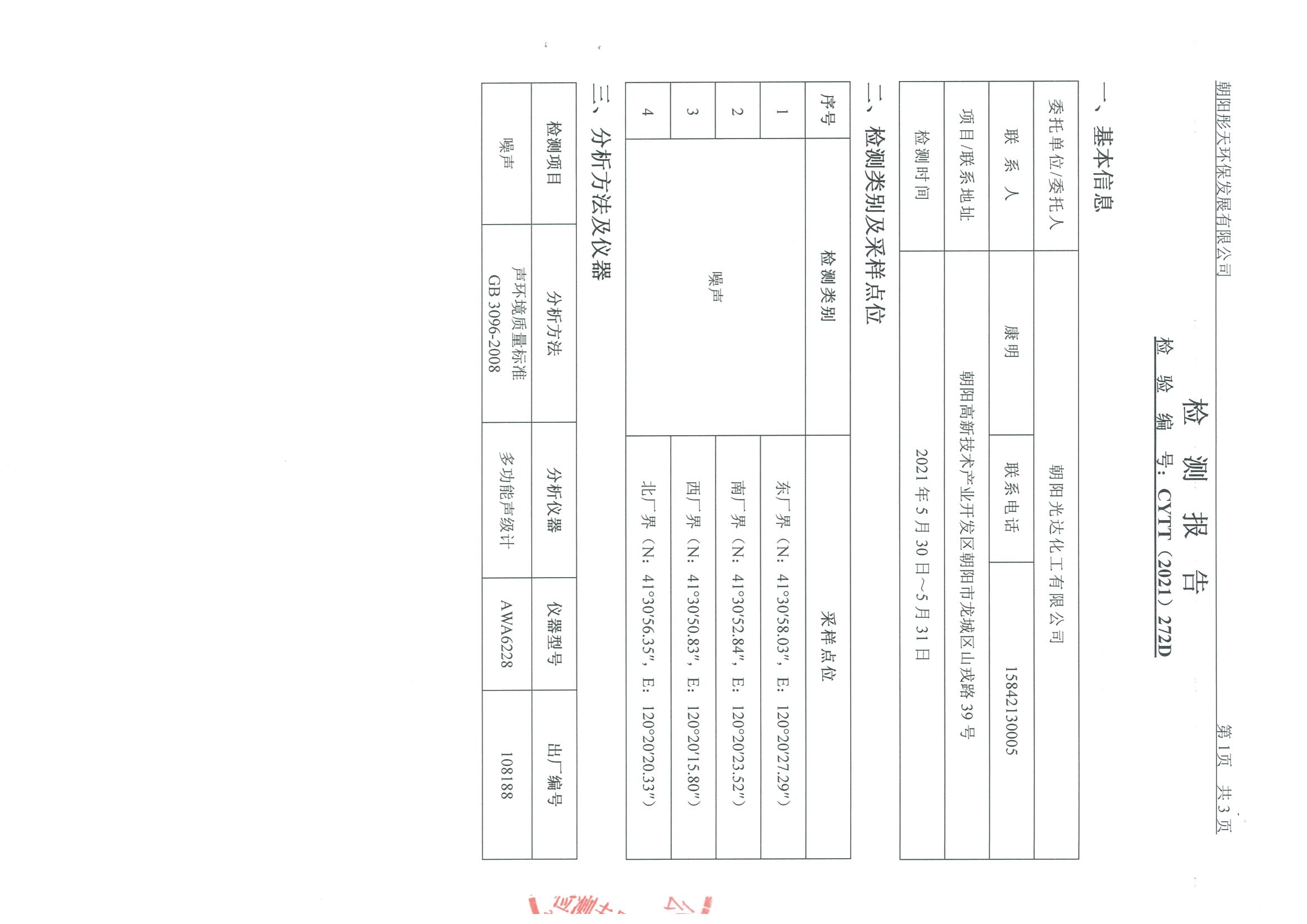 光達(dá)化工環(huán)境空氣、噪聲、地下水監(jiān)測數(shù)據(jù)